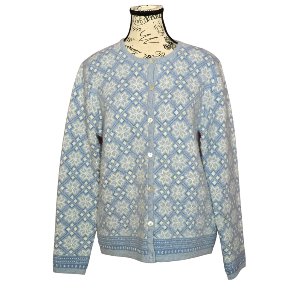 Nordic Design Lambswool Angora Festive Snowflakes Beaded Cardigan S